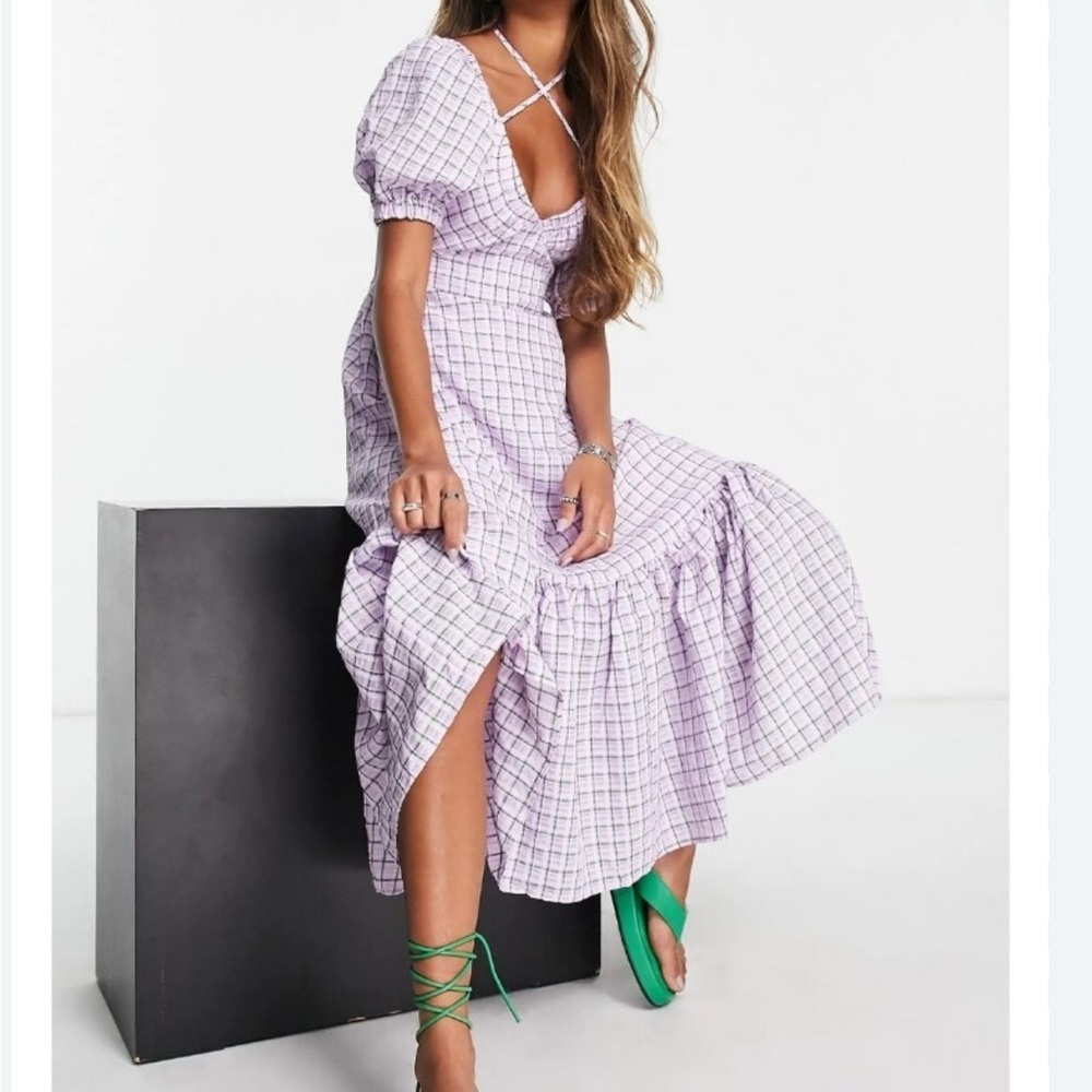 Topshop Purple Checkered Dress US 8 NWOT